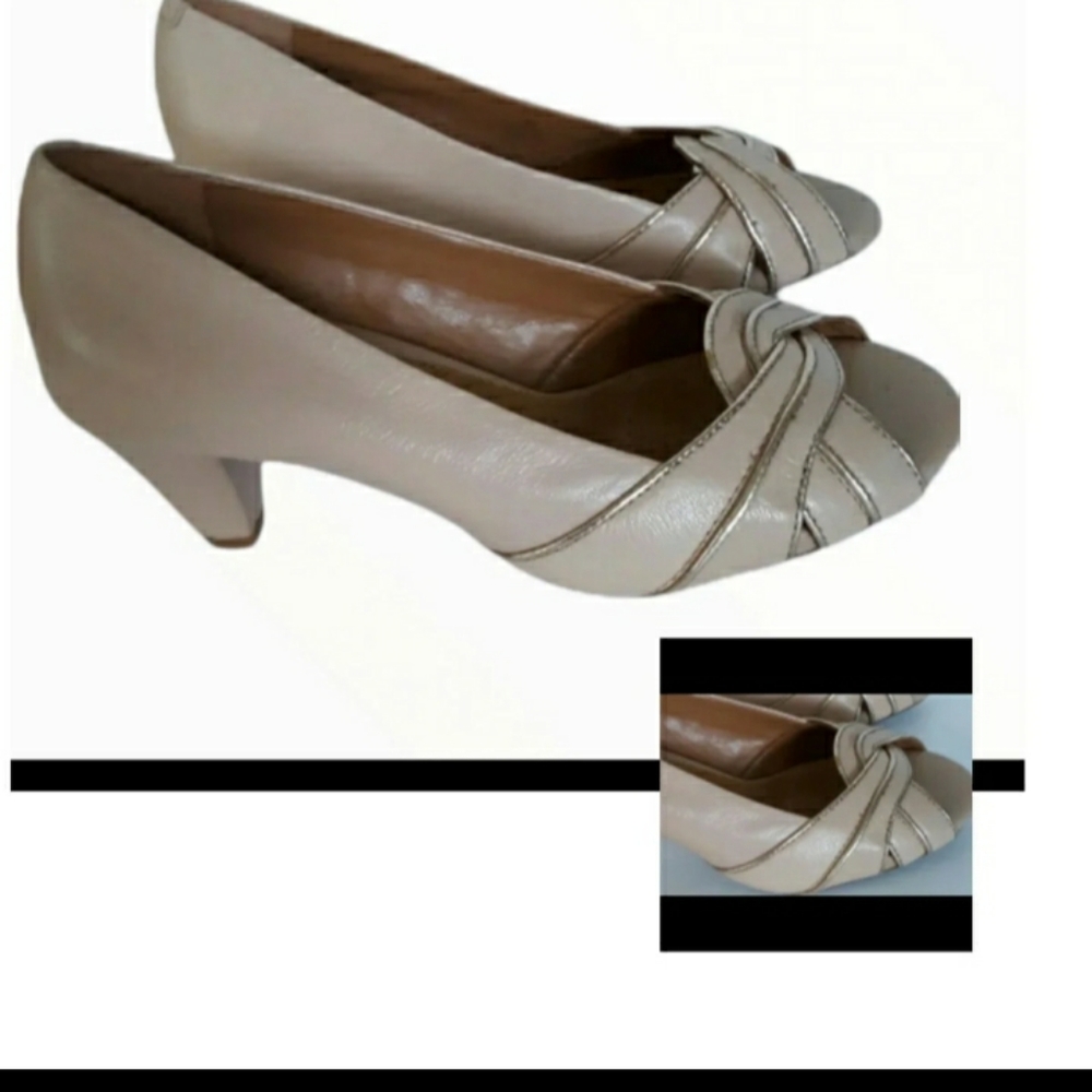 Vtg Michelle D sz 8.5 Nude silver trim Womens Heels shoes pumps